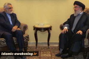 Boroujerdi confers with Lebanese Hezbollah leader