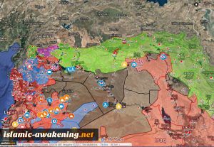 نقشه آخرین وضعیت تسلط میدانی طرف های درگیر در مرز سوریه و عراق