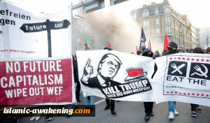 مظاهرات ترفض مشاركة دونالد ترامب فى مؤتمر دافوس