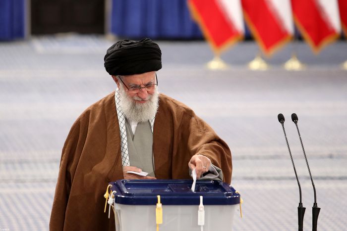 Islamic Revolution Leader casts his vote in ballot box.